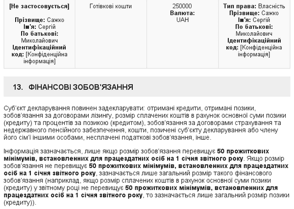 Что народный депутат Сергей Сажко указал в своей первой электронной декларации о доходах